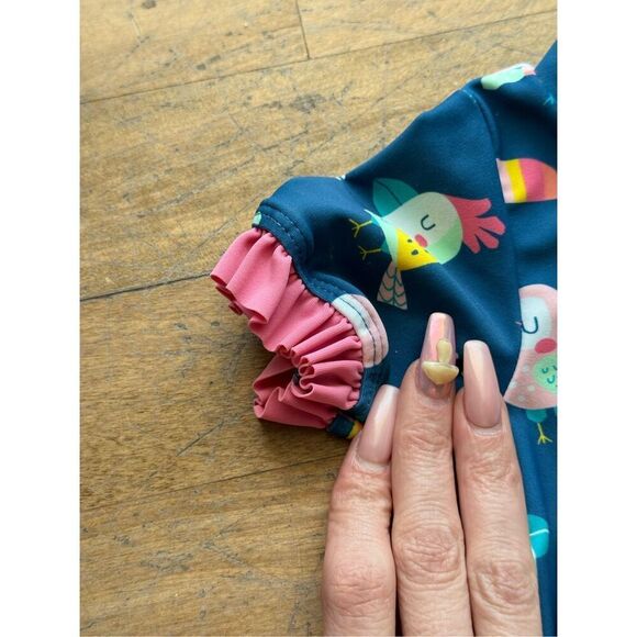 NWOT Ruffle Butts "You're The Tweetest" Mid-Sleeve Two Piece Swimsuit Baby Girl - Picture 5 of 10